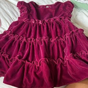 Jack & Jane Valvet Ruffled Dress in Rich Burgundy